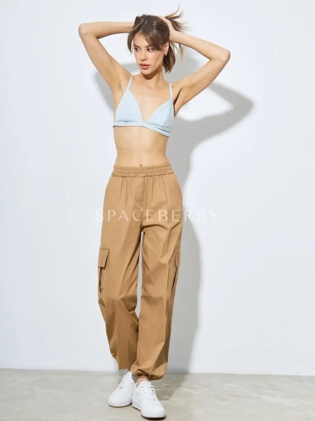 Брюки карго с карманами широкие, прямые штаны палаццо